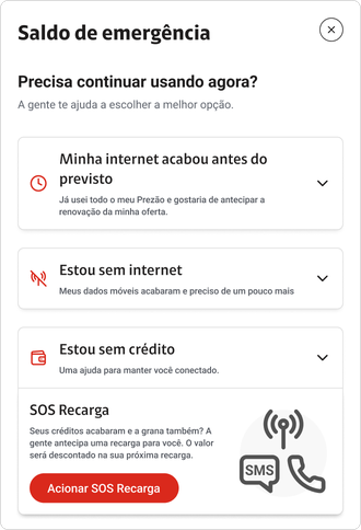 The same screen with the SOS Recarga emergency credit option expanded