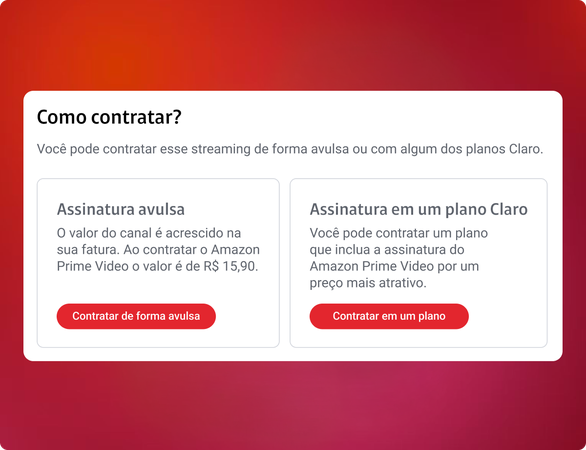 A screen comparing subscribing on its own with subscribing inside a Claro plan
