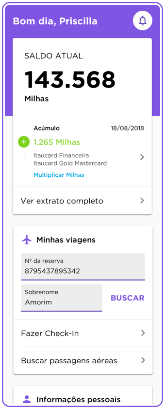Mobile version of the MilesRewards dashboard with the same balance and quick links