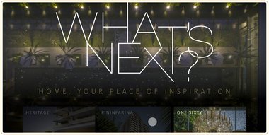 Desktop hero of the campaign at night, the wordmark over a lit rooftop garden with the three development cards below