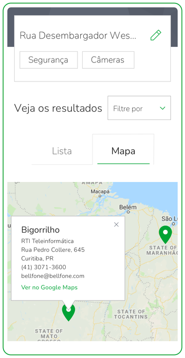 Mobile results screen showing the same resellers on a map view