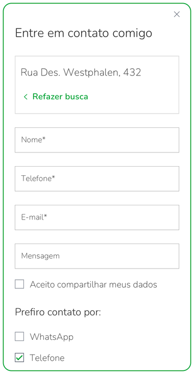 Mobile contact form to request a callback from the selected resellers