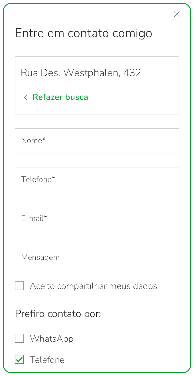 Mobile contact form to request a callback from the selected resellers