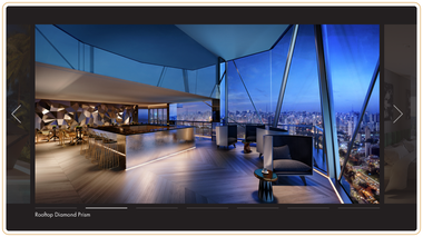 Desktop image gallery showing the Rooftop Diamond Prism lounge with a night skyline view