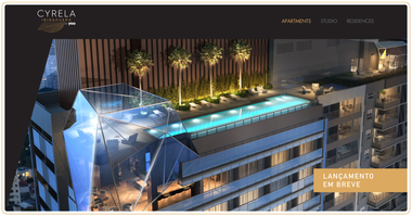 Night render of the Ibirapuera by YOO rooftop pool, the hero of the hotsite with the Cyrela and YOO branding